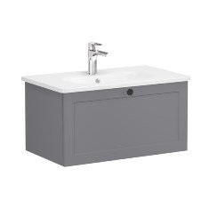 Vitra Root Classic 68801 Lavabo Dolabı, Tek Çekmeceli, 80 Cm, Mat Gri, Yuvarlak Lavabolu